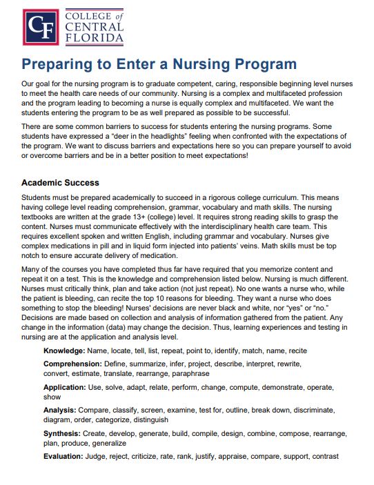 Nursing Information Packet