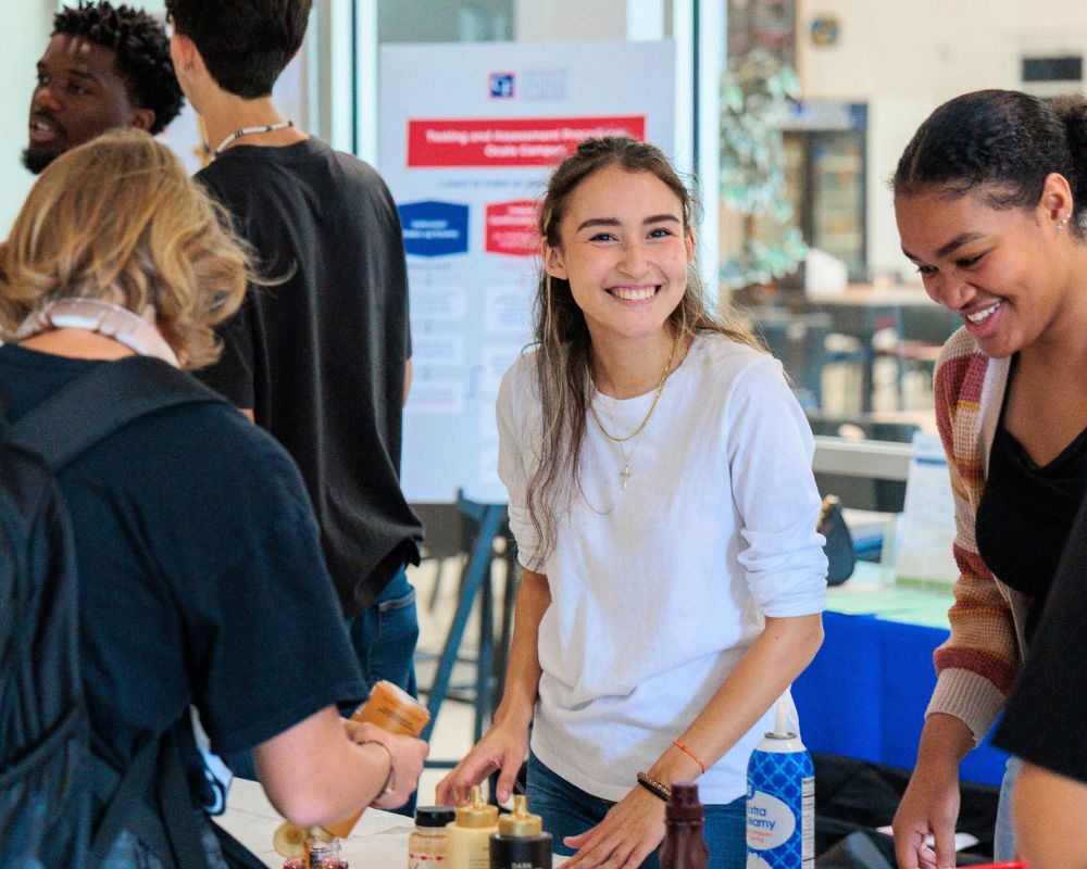 A group of students smiling